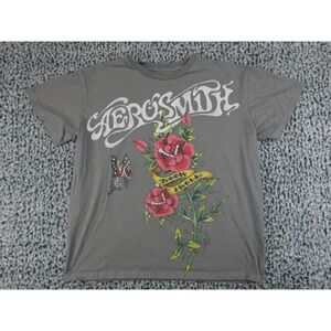 Aerosmith Rock & Roll Graphic T-Shirt Medium Gray Band Tee 2015 100% Cotton